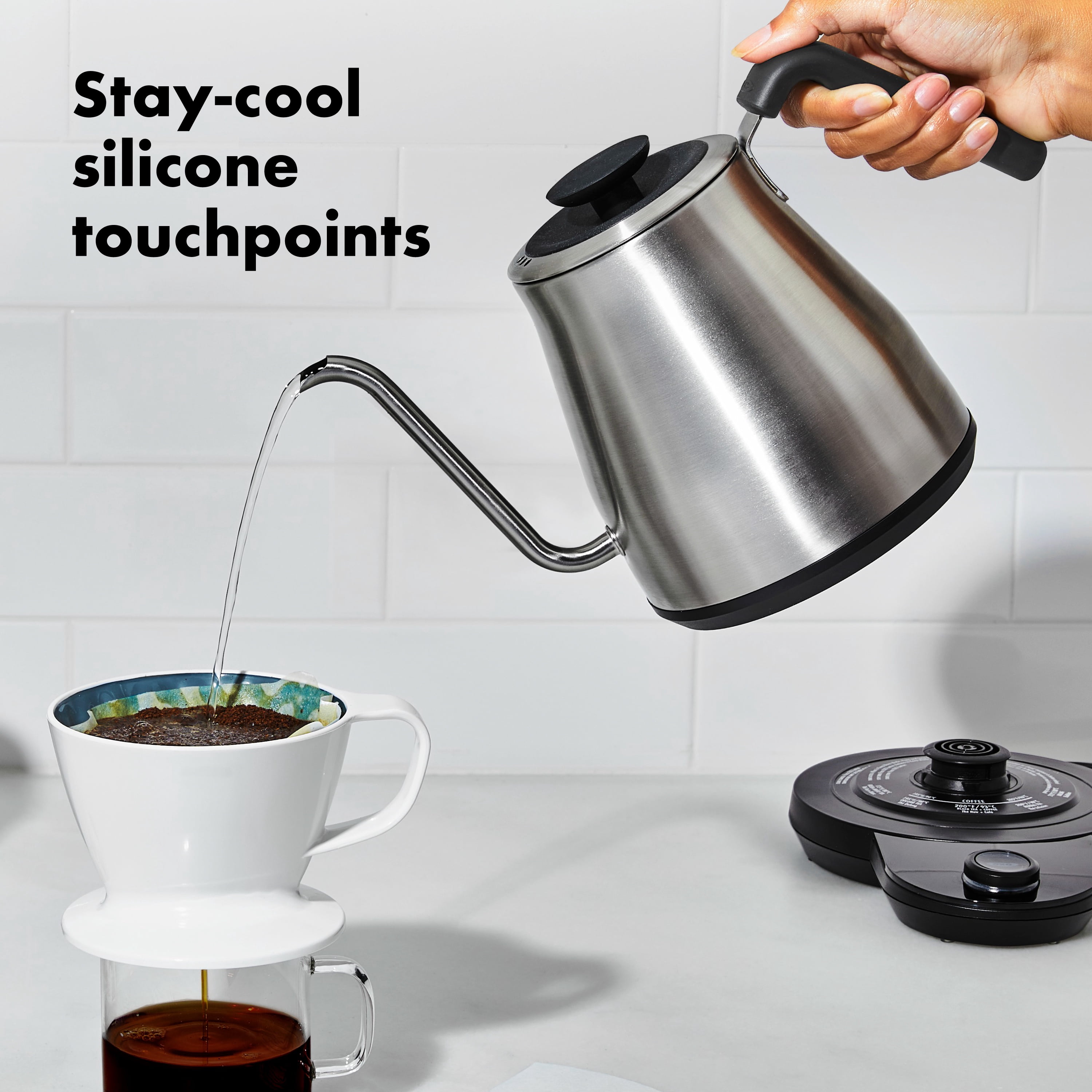 OXO Brew 1‑Liter Adjustable Temperature Electric Gooseneck Pour-Over Kettle, Stainless Steel