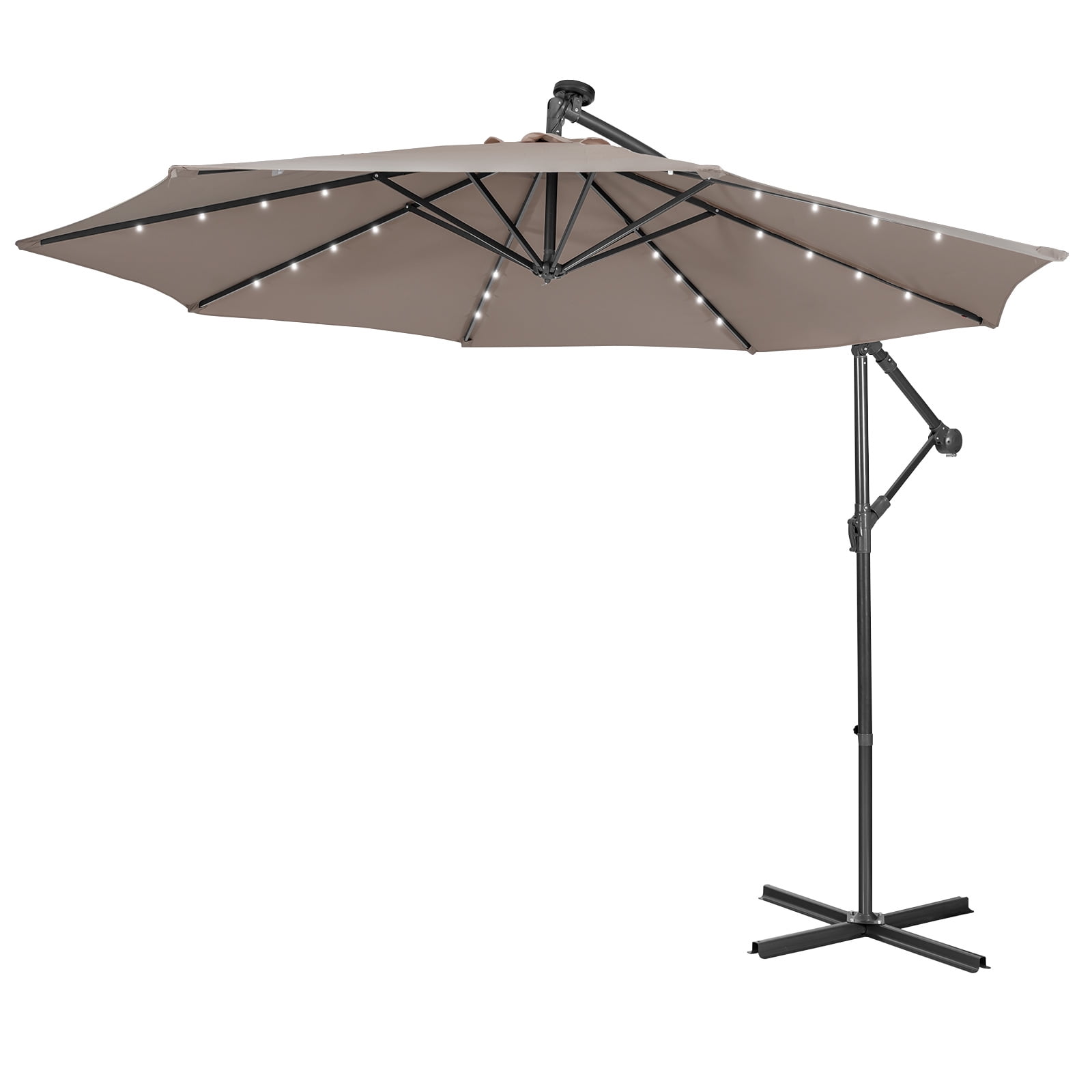 Costway 10FT Cantilever Solar Powered 32LED Lighted Patio Offset Umbrella Outdoor Coffee