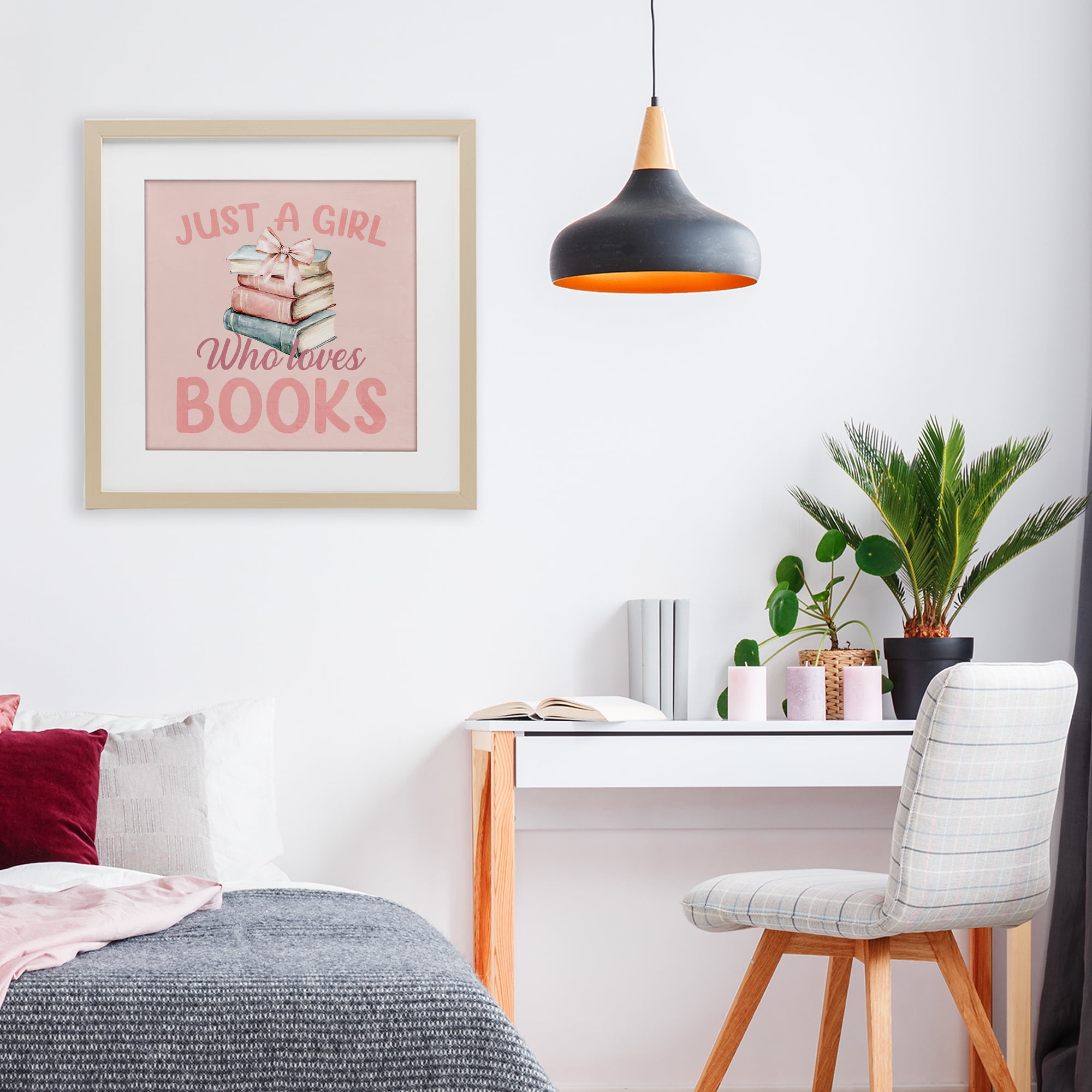 Reader Girl Who Loves Books Birch Framed Print Under Glass, design by Kim Allen