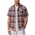 thumbnail image 2 of DPTALR Men's Plaid Short Sleeve Button Down Shirt,Casual Checkered Pocket Shirt,Pink,Big Men's,Tall Men's M,Young Men's Shirts, 2 of 5