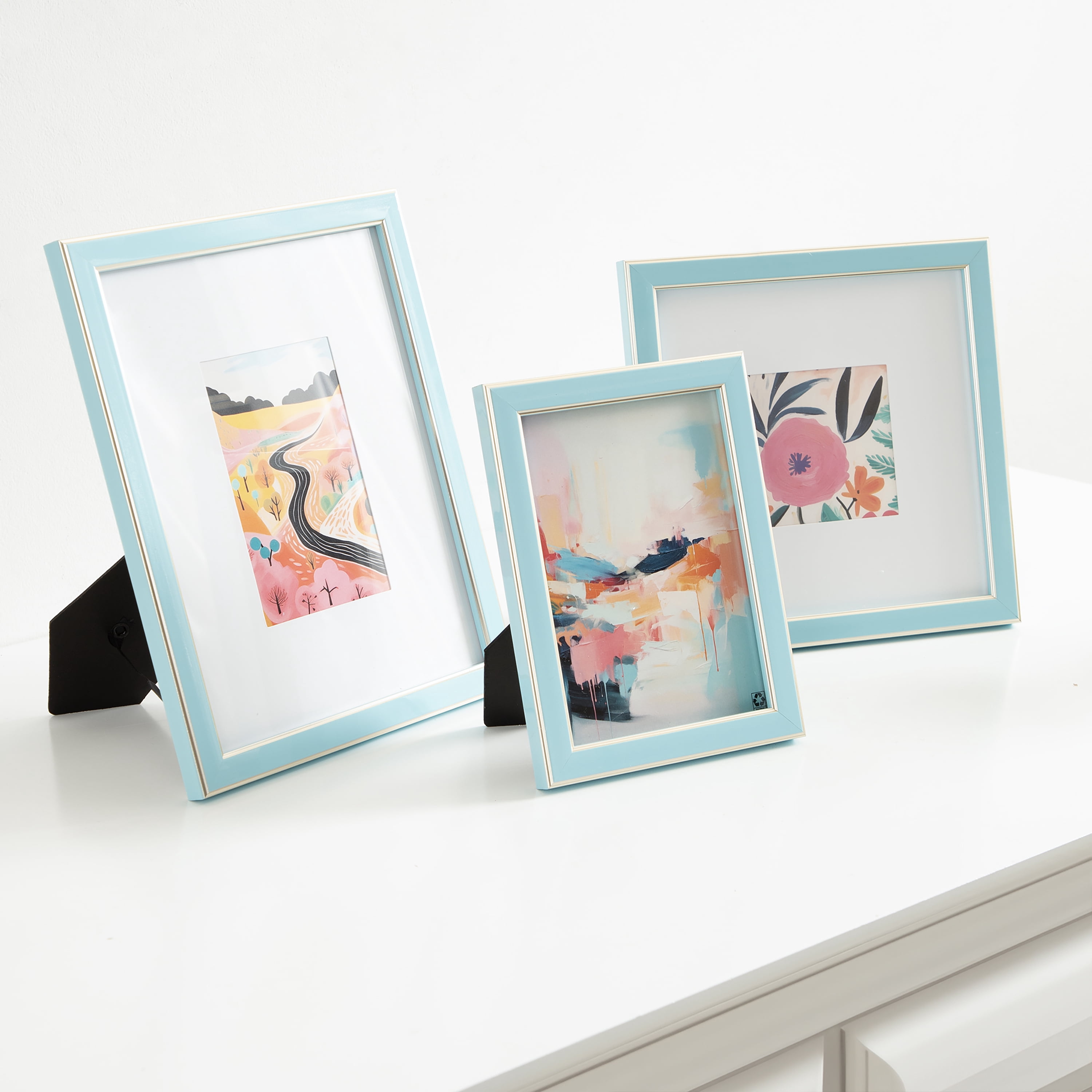 DesignOvation 8x8 Matted for 4x4 Blue/Champagne Decorative Tabletop Picture Frame