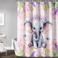 thumbnail image 3 of Cute Elephant Shower Curtain for Kids Boys Girls,Purple Floral Elephant for Bathroom Decor,Watercolor Animal Printed Curtain Waterproof with 12 Plastic Hooks, 72" W x 72" H, 3 of 6