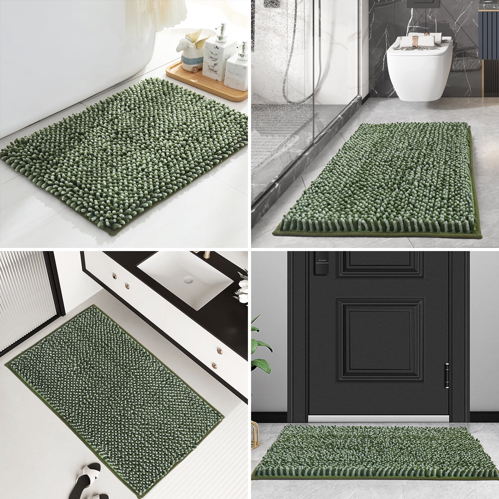 COSY HOMEER Bathroom Rugs 17"x24", Chenille Bath Rugs Washable for Bathroom Floor, Soft and Absorbent Bath Mat Non-Slip, 1.2" Thick Plush Fluffy Bathroom Mat for Tub and Shower, Green