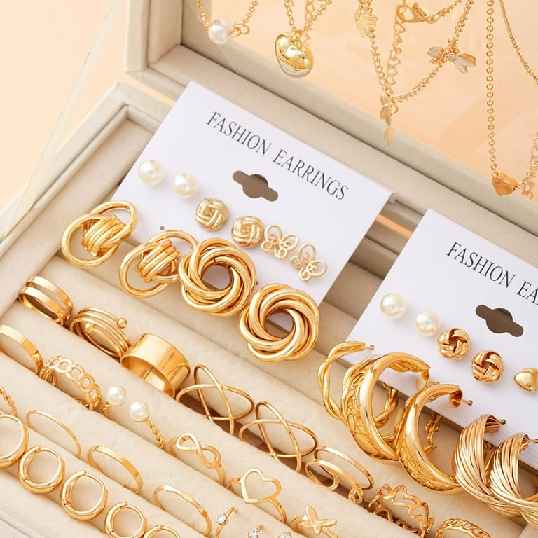 LOT BULK Costume Fashion Gold Tone Earrings Necklaces Bracelets HHBEAUTY Gold Jewelry Set for Women, Fashion Costume Jewelry  main image 4