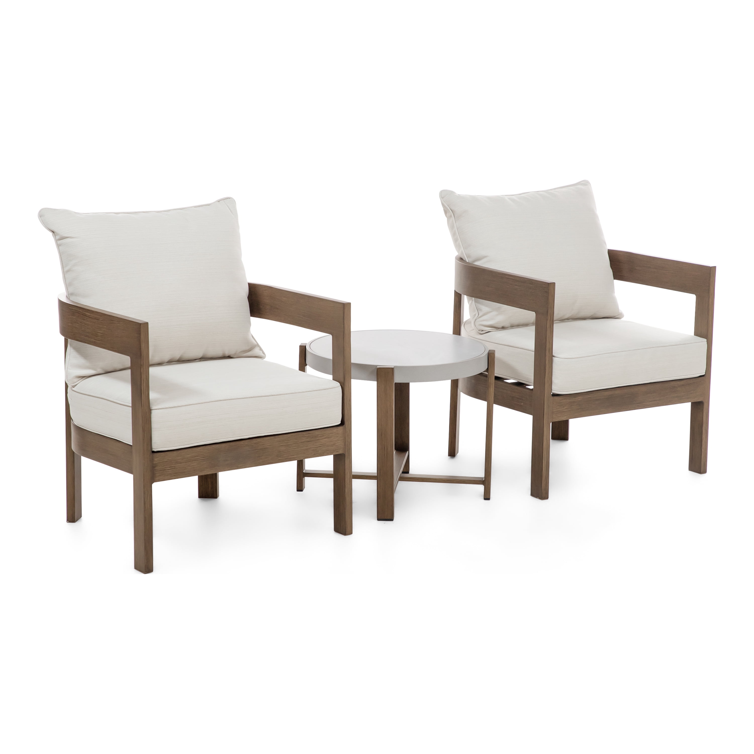 Furniture of America Drom 3-Piece Aluminum Patio Table and Chair Set, Natural and Beige