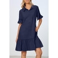 thumbnail image 5 of Merokeety Womens Casual Shirt Dress Button Down Ruffle Sleeve Shift Mini Dresses with Pockets Navy XL, 5 of 9