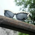 thumbnail image 3 of Bling Diamond Sunglasses Crystal Rhinestone Shades Retro Half Rim Women Cat Eye Sunglasses Eyewear, 3 of 4