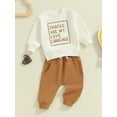 thumbnail image 3 of Nygoyerh Baby Boys Outfit 3M 6M 9M 12M 18M 24M 3T Long Sleeve Crew Neck Bodysuits Letters Print Sweatshirt with Elastic Waist Sweatpants 2PCS Sets Baby Infant Clothing, 3 of 7