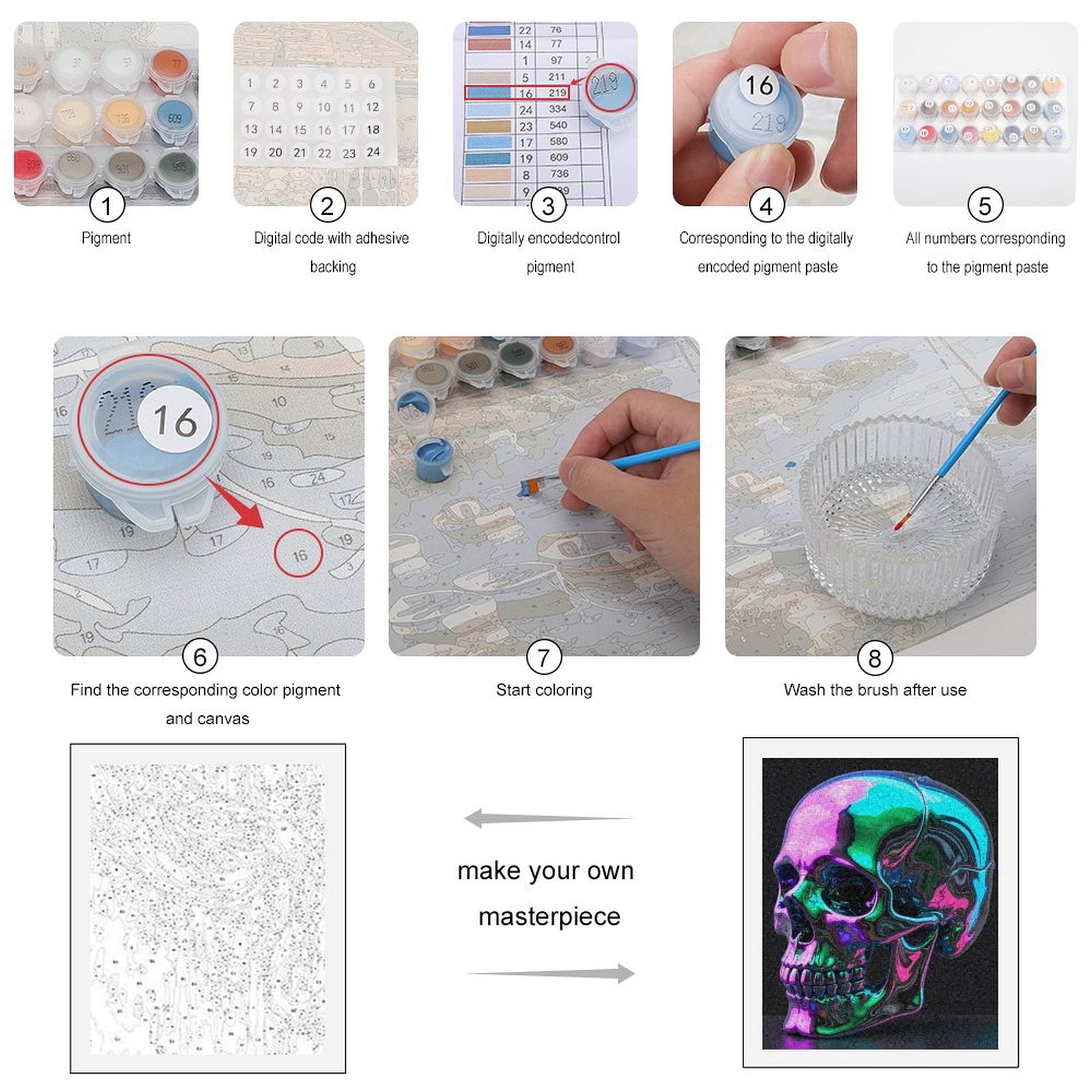 Paint By Numbers Kit for Adults Beginner - DIY Reflective Vibrant Skull Art Canvas Painting Kits for Adults, Frameless Paint By Number for Adults for Home Wall Decor 16x20 Inch