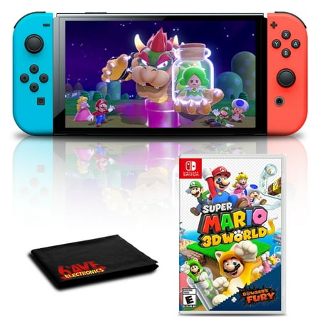 Nintendo Switch OLED Neon Blue/Red with Super Mario 3D World Bowser's Fury Game
