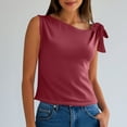 thumbnail image 2 of Lenpel Women's Tank Tops Fashion Asymmetrical Neck Tie Knot Shoulder Summer Casual Sleeveless T-Shirts Camisole Going out Shirts, 2 of 7