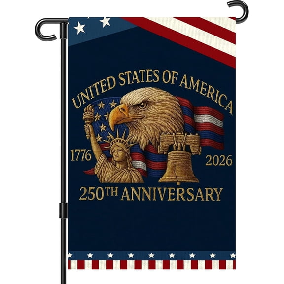 1776-2026 250th Anniversary USA Garden Flag Double-Sided 12x18 Statue of Liberty Eagle God Bless America Patriotic 4th of July Decorations