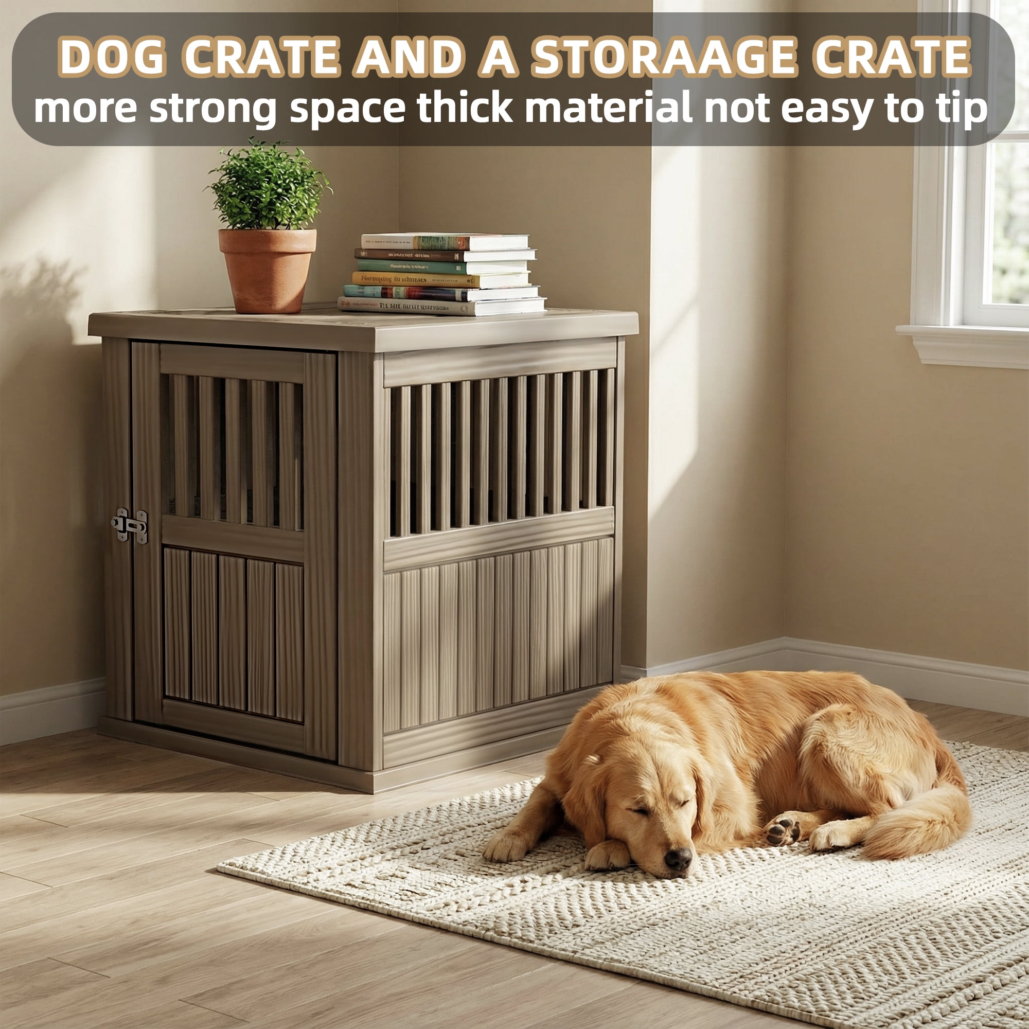 MAYEERTY Lockable Gate Pet Crate, Furniture-Style Multi-Use Shelter & Side Table for Home Patio