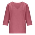 thumbnail image 4 of CYYOLLPF linen tunic Cotton Linen Flowy Tunic Boho Linen Shirts for Women 3/4 Sleeve Cotton Linen Tunic Tops V Neck Tops Outfits Cotton Linen Shirts Casual Tunic Tops V Neck Blouses Pink S, 4 of 5