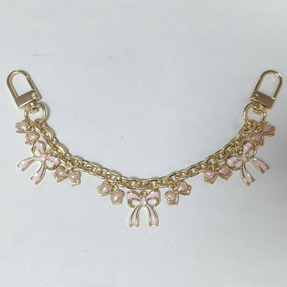Pink Bowknot Zinc Alloy Cable Chain Purse Chains with Alloy Enamel Charms & Swivel Clasps Light Gold 205mm