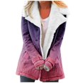 thumbnail image 1 of Womens Loose Fuzzy Fleece Gradient Lapel Single Breasted Buttons Jacket Hooded Coat, 1 of 6