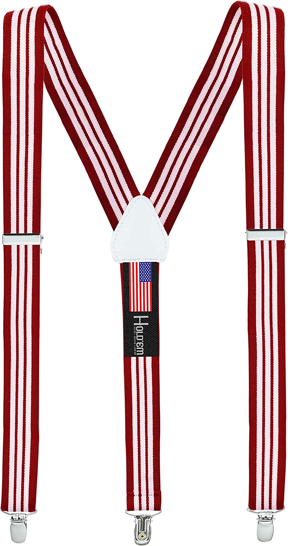 HoldUp Classic Suspenders For Men - 1.5" Wide, X-Back, Gripper Clasp, Red, XL Size