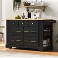 thumbnail image 2 of Euroco Kitchen Island with Charging Station, 6 Drawers, Drop Leaf, Trash Cabinet, and Open Shelves, 2 of 9