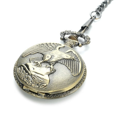 - Vintage Eagle Pattern Stainless Steel Quartz Pocket Watch with Chain Gifts