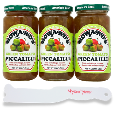 Piccalilli Relish Bundle with - (3) 11oz Jars of Howards Piccalilli Green Tomato Relish and (1) Plastic Spreader by Wyked Yummy