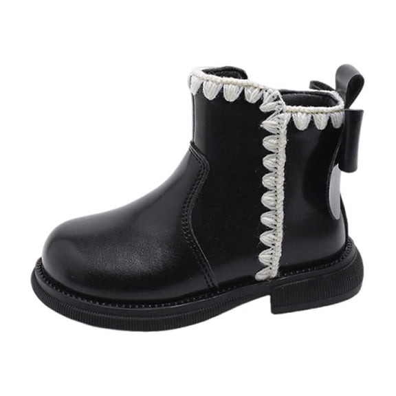 Toddler Girls Casual Boots Classic Style Faux Leather Boots with Bow Decoration Easy On Zipper Closure Warm Winter Footwear for Children
