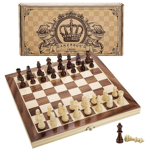 Juego de ajedrez AMEROUS magnético de madera de 30 x 30 cm para niños de más de 6 años