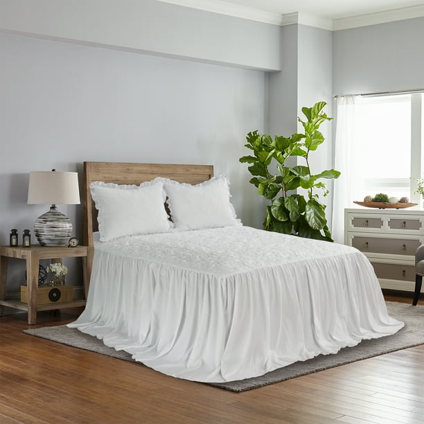 Mainstays Floral Quilted Microfiber Bedspread with Long Dust Ruffle