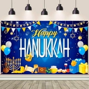 6x3.6ft Happy Hanukkah Backdrop Hanukkah Party Decorations Jewish Chanukah Photography Background Banner Menorah Blue Shiny Lamps Happy Hanukkah Party Supplies for Hanukkah Festive Day Banner
