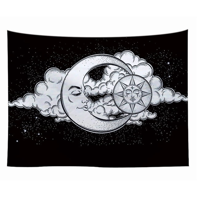 Tapiz estético para pared con forma de sol y luna, 150 x 150 cm, microtela