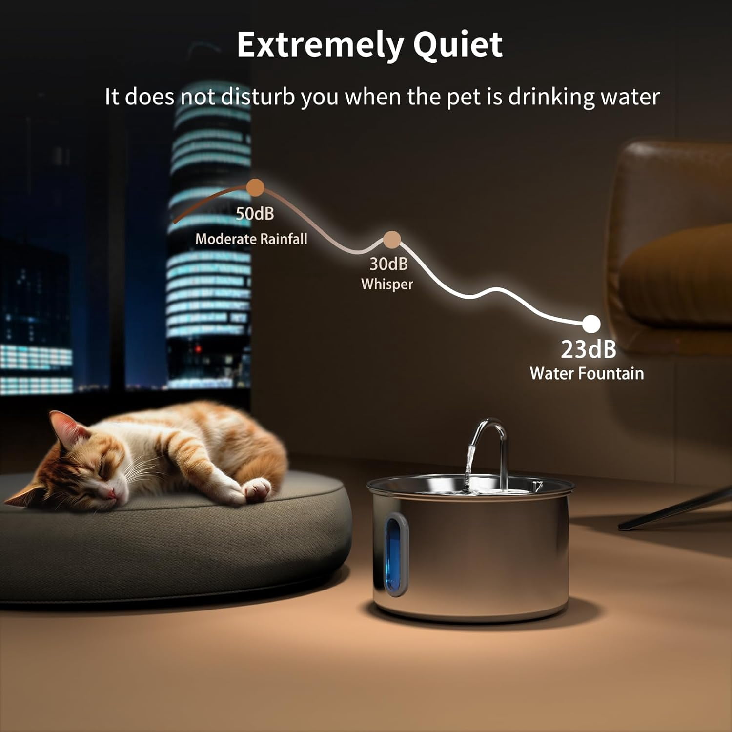 Stainless Steel Cat Water Fountain, Corded 3L/101oz Pet Water Fountain, Dog Waterer with Quiet Pump and 4-Layer Filtration for Cats and Dogs