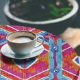 thumbnail image 3 of Ambesonne Tribal Fitted Round Tablecloth, Pattern of Ikat Shapes Ethno, 45"- 56" Diameter, Magenta Orange and Blue, 3 of 5