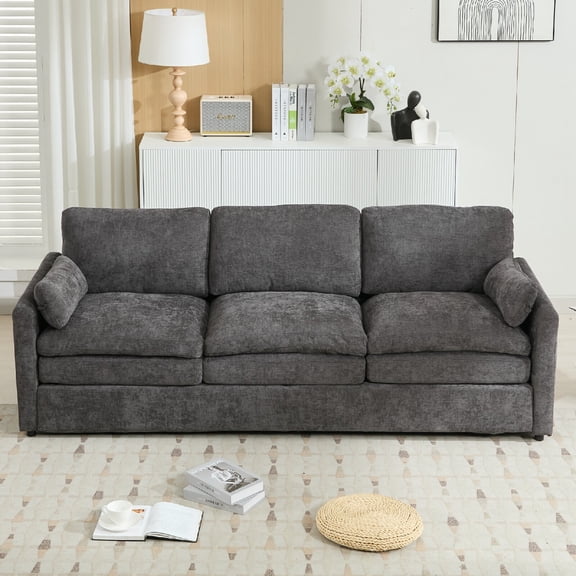 89" Modern Modular Sectional Sofa Couch, 3-seater Oversized Chenille Cozy Upholstered Comfy Cloud Sofa Couches Set with Double Cushion, Furniture Sets for Living Room, Apartment, Grey