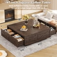thumbnail image 5 of 47" Farmhouse Square Coffee Table with 4 Storage Drawers, Large Rustic Center Table for Living Room & Sectional Sofa, Modern Floating Base Design, 5 of 8