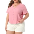 thumbnail image 2 of DARING DIVA Women's Plus V Neck Button Casual Blouse 2X Dark Pink, 2 of 6