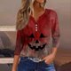 thumbnail image 2 of Camiseta gráfica de Halloween para mujer, camiseta informal de manga 3/4, estampado espeluznante "HELP", cómoda y elegante, 2 of 5