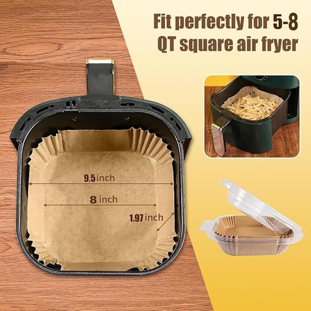 150-Count Square Air Fryer Paper Liners - 7.5 Inch, Non-Stick & Oil-Proof, Heat Resistant for 2-5 QT Air Fryers, Baking, Roasting, Microwave