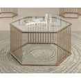 thumbnail image 1 of Acme Furniture Oaklie Hexagonal Coffee Table with Clear Glass Top, Champagne, 1 of 2