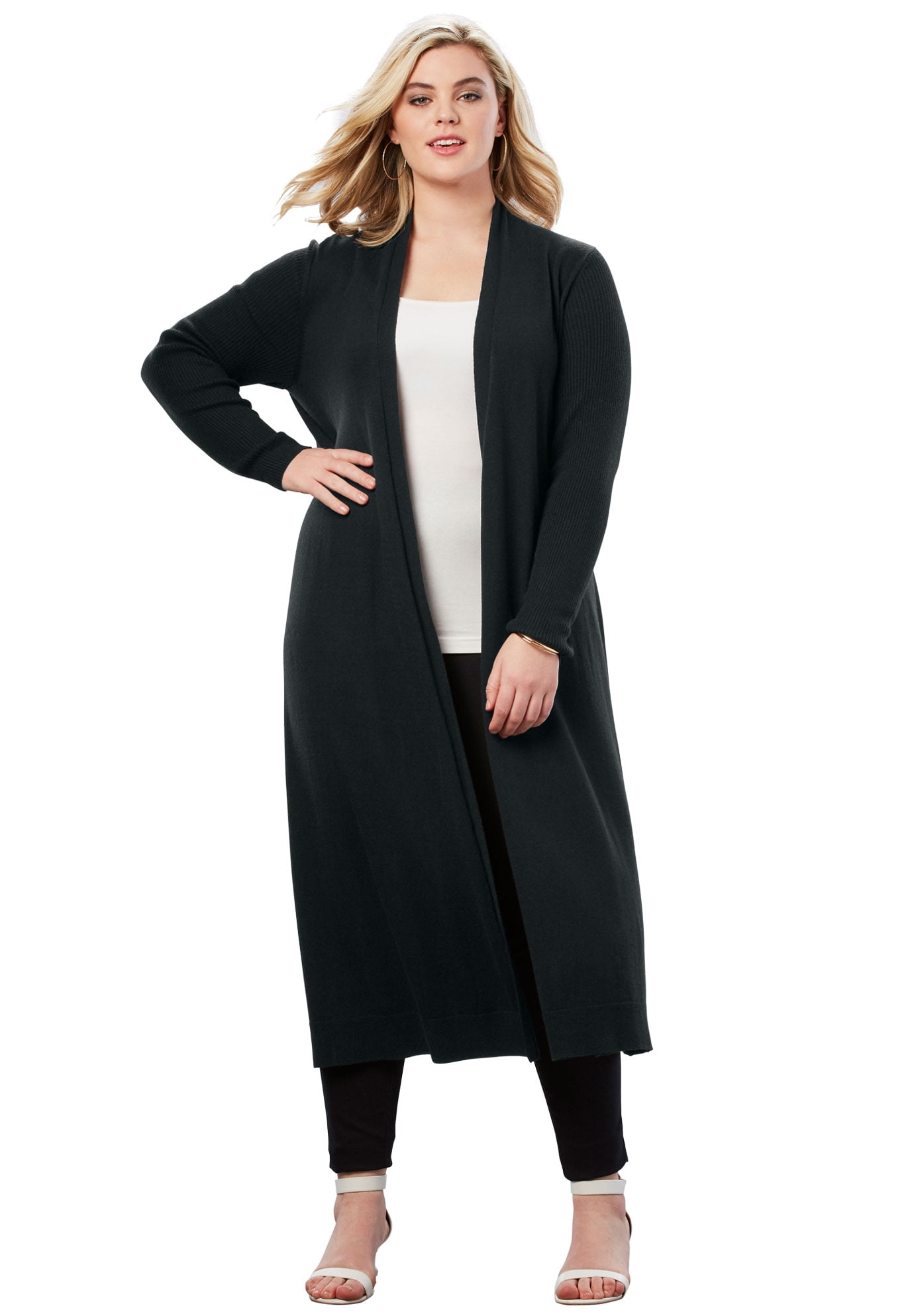 Roaman's Roaman's Women's Plus Size Fine Gauge Duster Cardigan With Shawl Collar