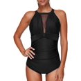 thumbnail image 5 of Women One Piece Swimsuit High Neck Plunge Mesh Ruched Monokini Swimwear, 5 of 6