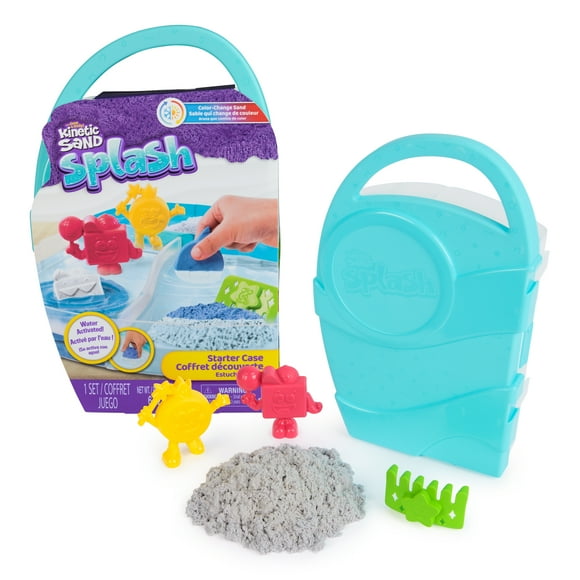 Kinetic Sand, Splash Starter Case with 6oz Color-Change Play Sand, 3 Tools & Molds, Reusable Storage, Sensory Toys for Kids Ages 3 and up