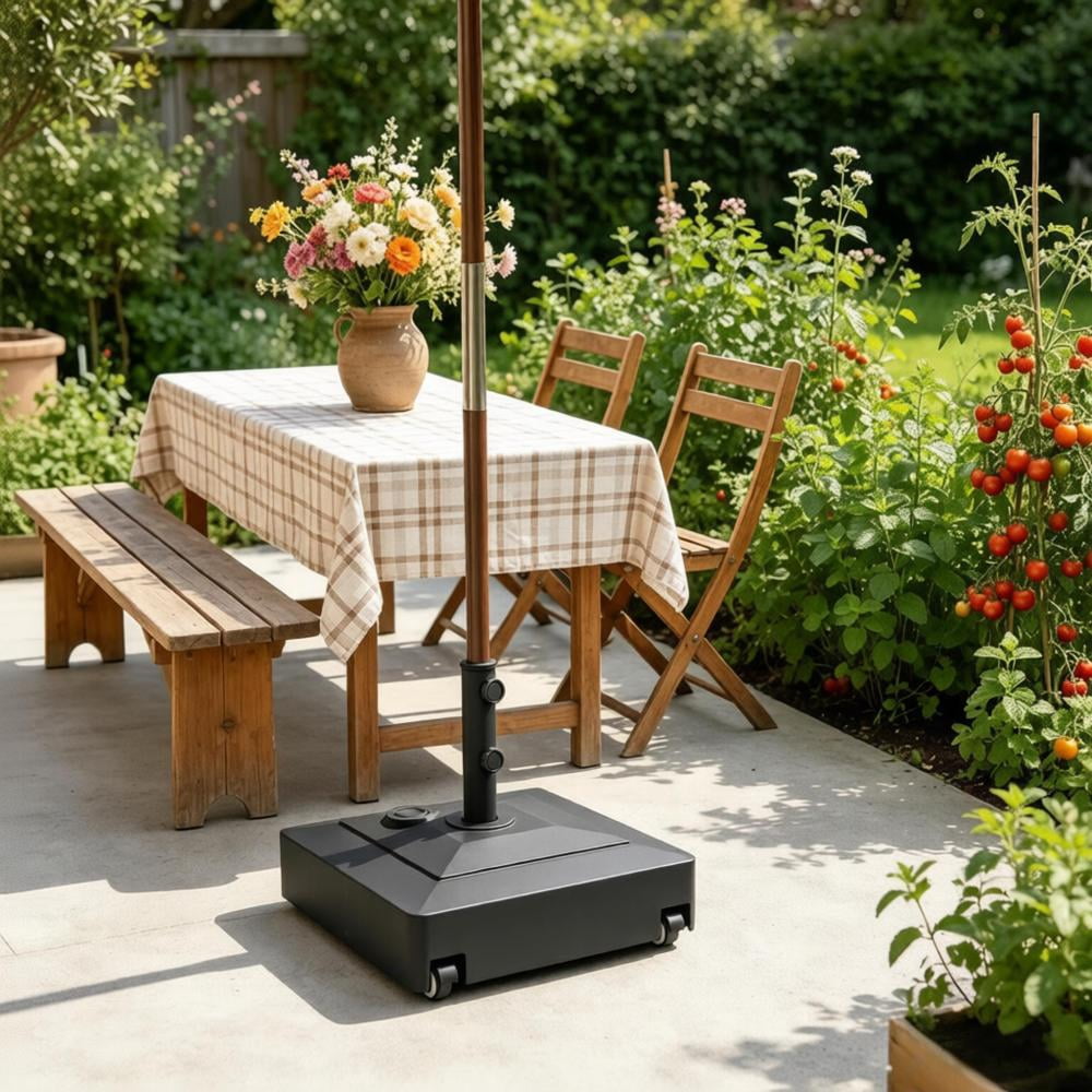 Fillable HDPE Umbrella Base with Wheels Heavy Duty Patio Umbrella Stand Black
