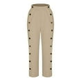 thumbnail image 5 of Clean Cotton Linen Capri Pants for Women Elastic Waisted Palazzo Pants Straight Wide Leg Causal Trousers Side Button Slacks Baggy Capris Dressy Work Outfits, 5 of 6