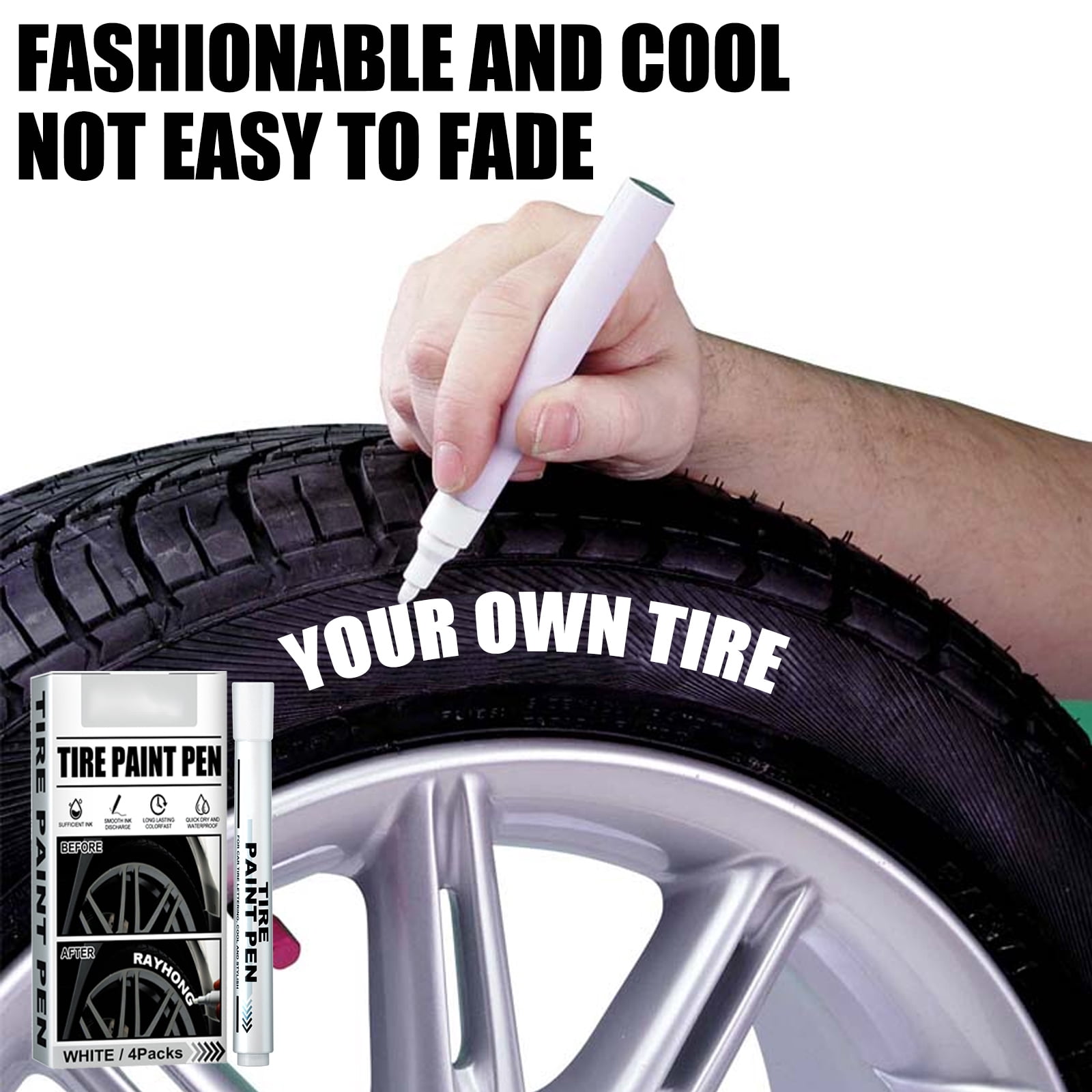 Alvantor White Tire Paint Pen, Car Tire Lettering Marker for Decorative Graffiti & Touch-Up, 4PCS
