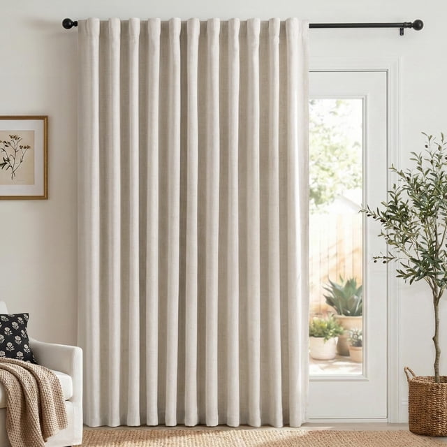 Cortinas 100% opacas de lino para puertas correderas, 100 x 213 cm