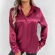 thumbnail image 4 of Vestido blusa de satén con cuello en V para mujer tallas grandes - Top túnica informal de manga larga - Conjunto de color liso para primavera y otoño - Tallas S-XL, 4 of 8