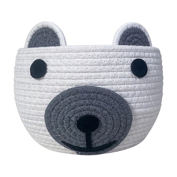 Cute Woven Rope Storage Basket for Nursery - Round Organizer with Bear Handles, Perfect for Toys, Blankets, Cosmetics & Small Items - Adorable Gift Basket White