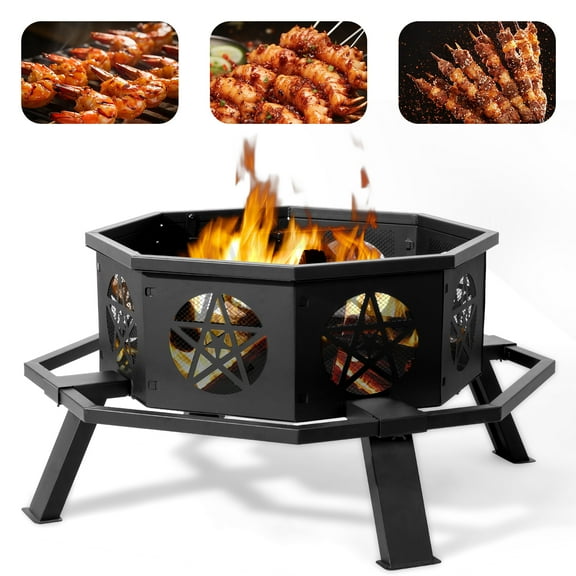 Ktaxon 35 inch Wood  Fire Pit Burning Firepit Large Steel for Backyard Patio