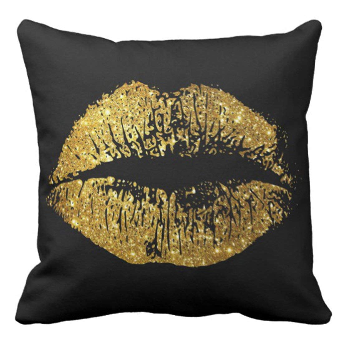 ARTJIA Gold Glitter Lips Pillowcase Throw Pillow Cover 20x20 inches