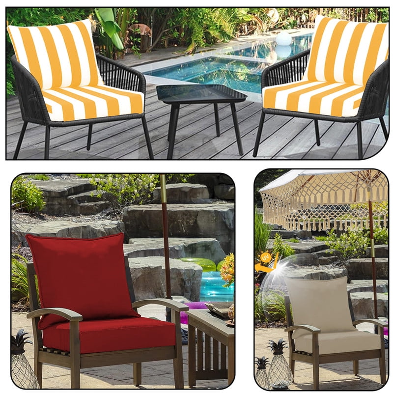 Outdoor deep seat patio cushions set, 24in x 24in, Waterproof Outdoor chair cushions, Replacement patio furniture cushions with Ties（2pc Yellow and white）