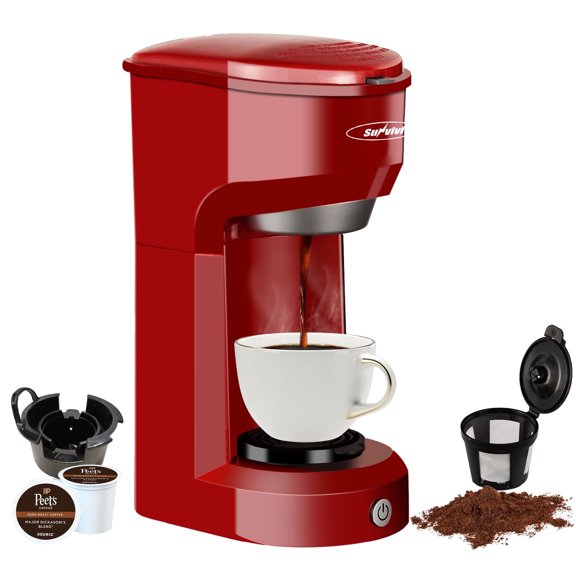 Superjoe Single Serve Coffee Maker Brewer for Single Cup Capsule with 6-14OZ Reservoir One-Touch Button Coffee Machines,Red